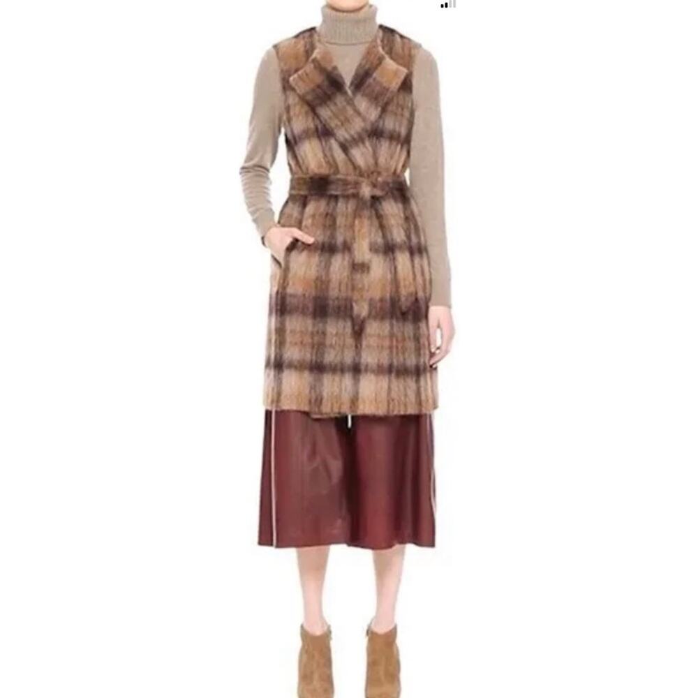 Lafayette 148 Tai Pavillion Brushed Alpaca Plaid Longline Vest Wrap Jacket S